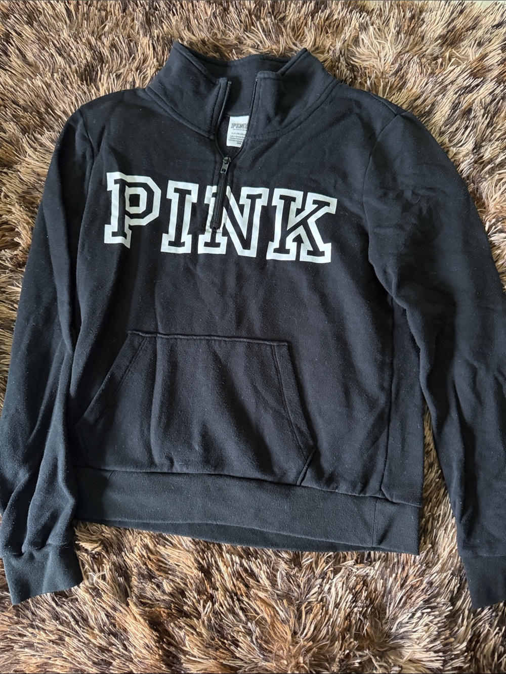 PINK Victoria's Secret Black Half-Zip Fleece Pullover with White Logo